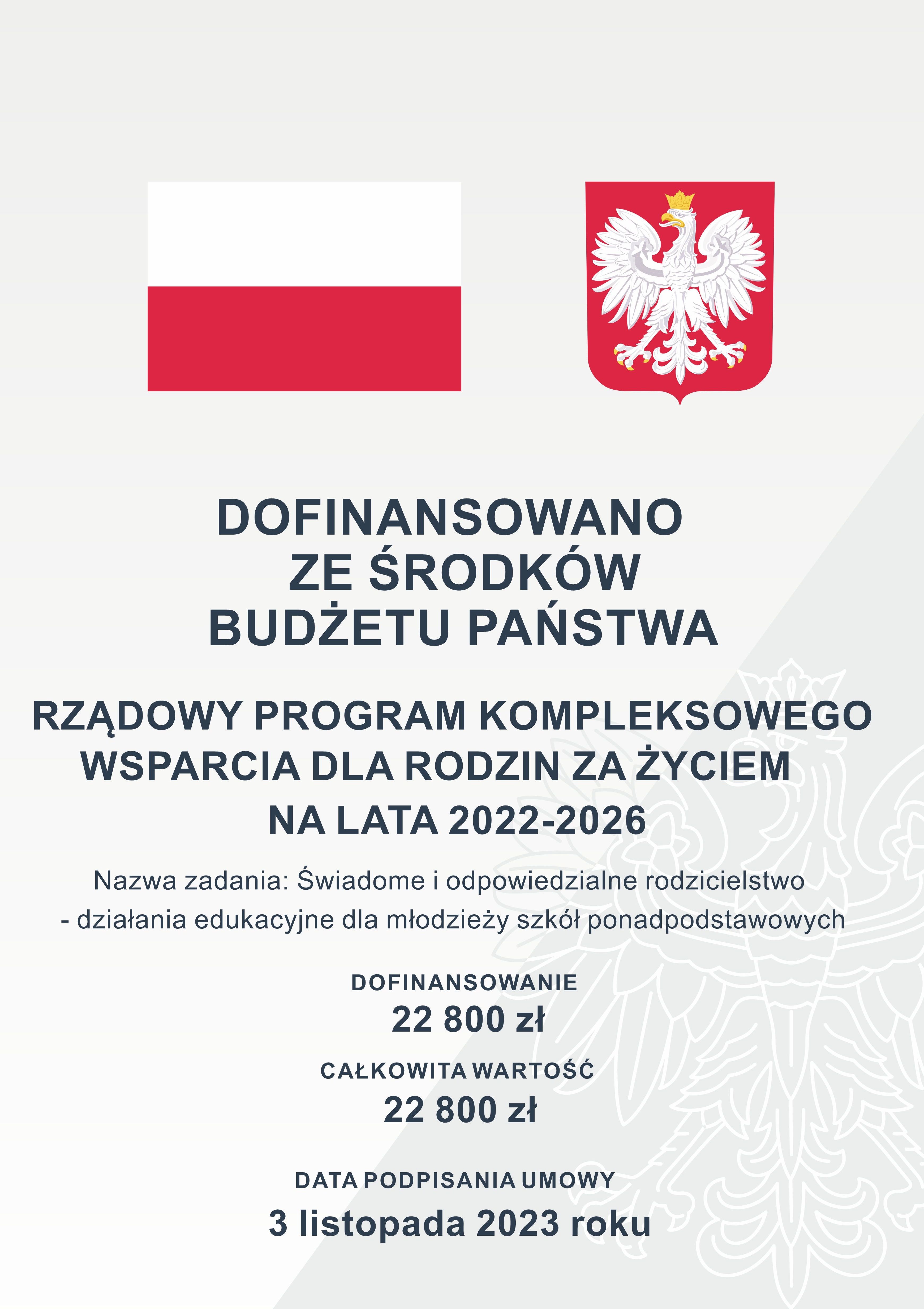 plakat informujący o dofinansowaniu